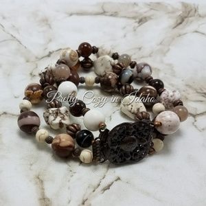 Triple strand natural gemstone bracelet